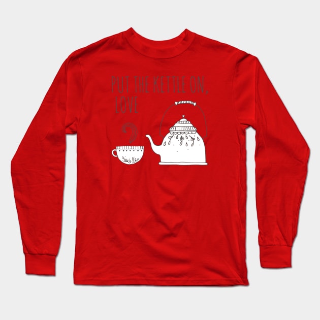 Put the kettle on, love - simple line drawing Long Sleeve T-Shirt by Ofeefee